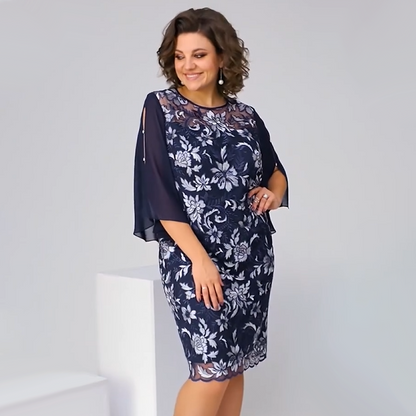 🌸 Rochie Midi din plasă cu imprimeu floral pentru femei