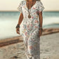 Femei de vară Vintage imprimate V-Neck rochie lungă