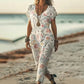 Femei de vară Vintage imprimate V-Neck rochie lungă
