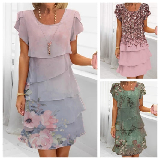 🌸Vara rotund gât florale imprimare tort rochii