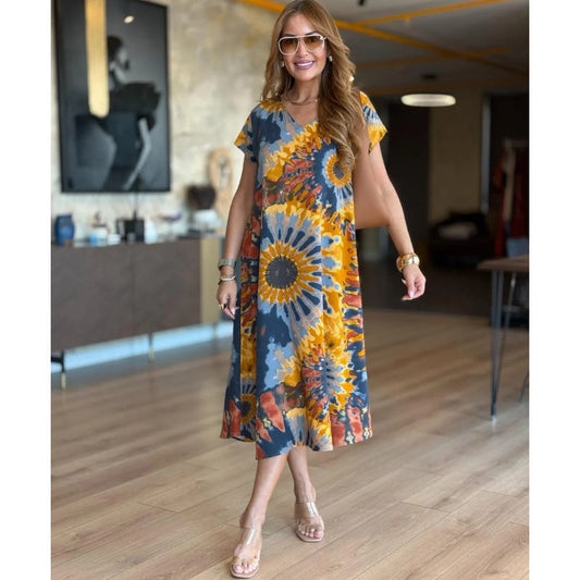 👗Rochie imprimată cu decolteu în V