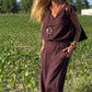 Set cu bluză largă și pantaloni cu talie înaltă