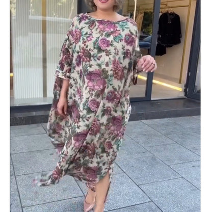 Rochie cu guler rotund și imprimeu floral