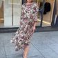 Rochie cu guler rotund și imprimeu floral