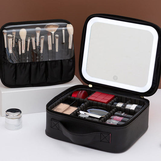 💖LED-es tükörrel ellátott utazó sminktáska
