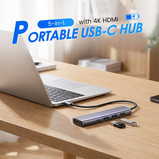 🔥Hordozható 5-in-1 USB-C hub, 4K HDMI kimenettel