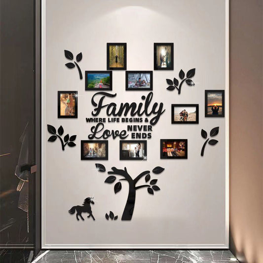 ✨ 3D családfa képkeret falmatrica – modern stílus, fényes felület, öntapadó 🏡