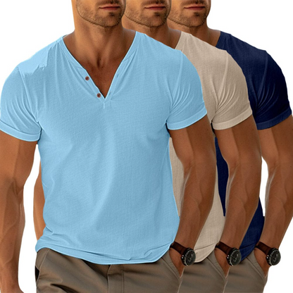 ✨ Prémium anyagú V-nyakú Henley póló férfi hétköznapi viselethez