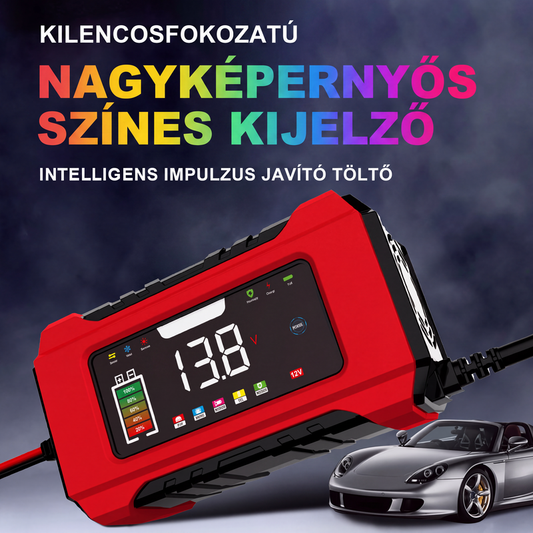 🔋12 V‑os 6 A‑os intelligens autóakkumulátor‑töltő LCD‑kijelzővel – Biztonságos töltés személyautókhoz és motorkerékpárokhoz